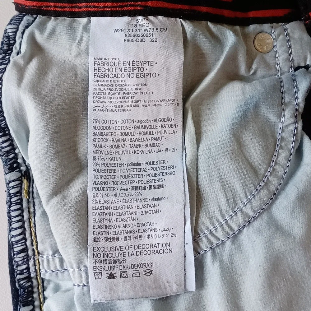 Levi's Jeans Boys 18 Reg Blue 514 Straight Fit Adjustable Waist Denim S111-07
